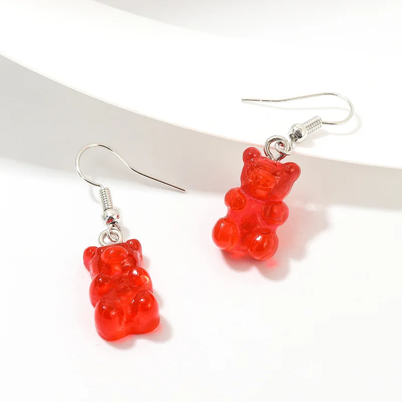 

Fashion Personality Lovely Jelly Series Colorful Bear Earrings Jewelry Bear Stud Earrings For Girls