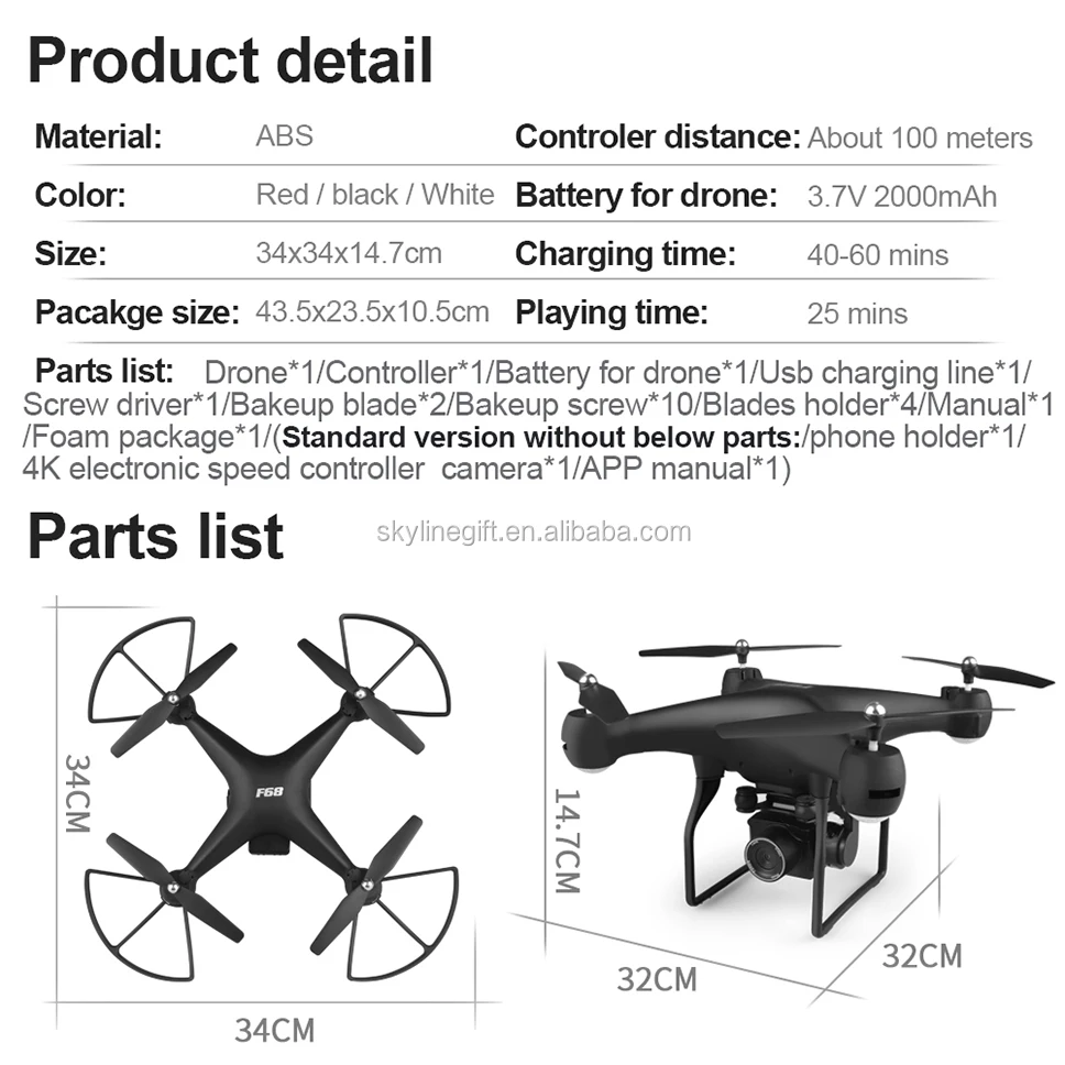 Drone 4k 1080P RC Quadcopter drone with HD 1080P 4K Wifi camera video highly stable Rc helicopter F68 4K RC Camera drones