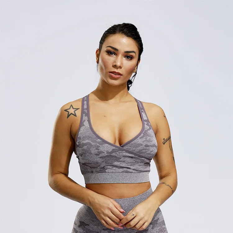 

High Quality Custom Sports Bra Sexy Camouflage Seamless Yoga Bra For Women