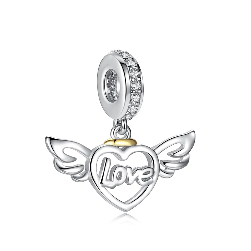 

Simple 925 Sterling Silver Charm Angel Wings & LOVE Charm Fit Original Bracelet For Women DIY Silver Jewelry