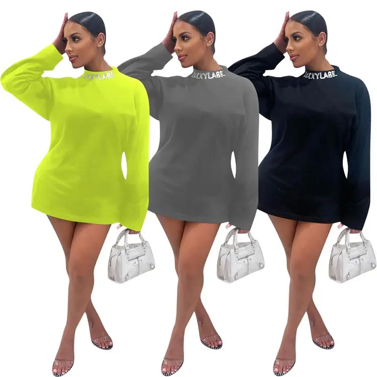 

New Style 2021 Casual Long Sleeve Solid Color Sexy Loose Dress Streetwear Dresses 2021 Stylish Women Dress