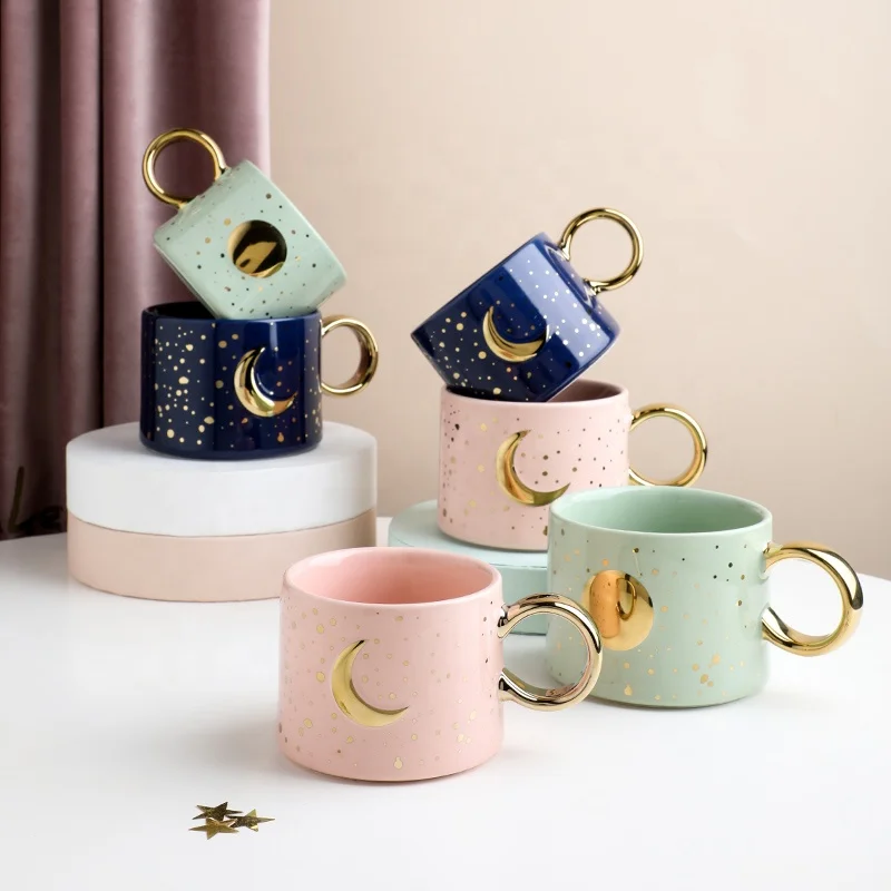 

Starry Sky Couple Cup Ceramic Drinkware Tableware Milk Coffee Water Mug, White/pink/blue/green