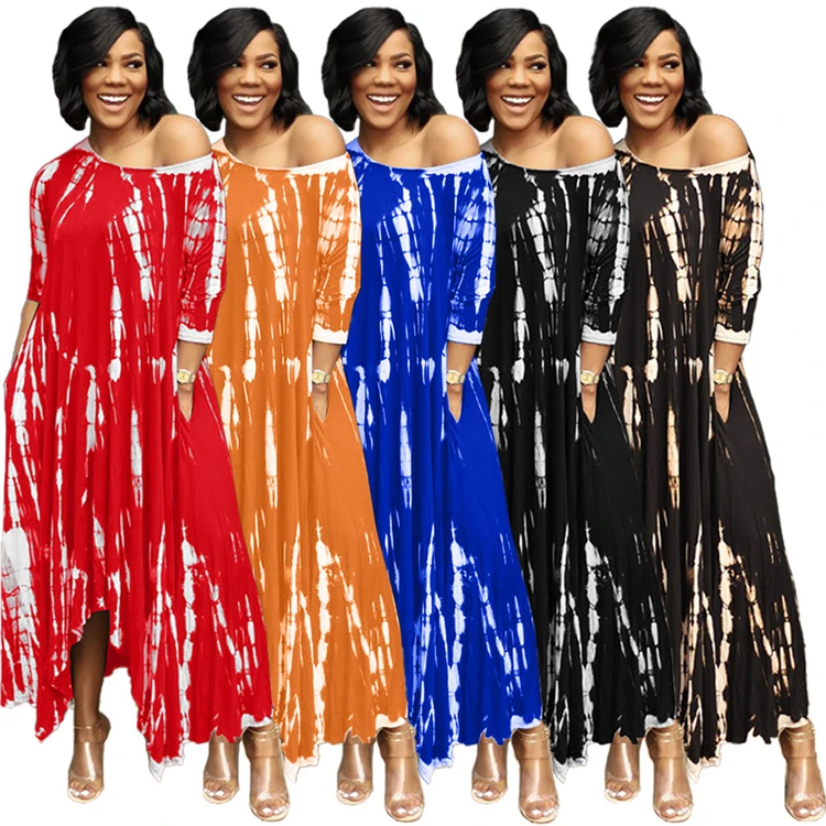 

D97633 Loose winter tie dye maxi long dresses with pockets 2021 new arrivals fashionable women outfit