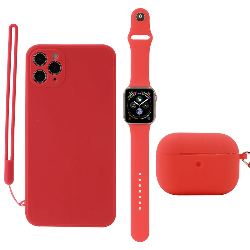 

3 in 1 Set Colorful Plastic Silicone Set Mobile Phone Case For Airpods Pro Case For apple Watch Band 38/40mm 42/44mm, Black, red, dark blue, brown,white