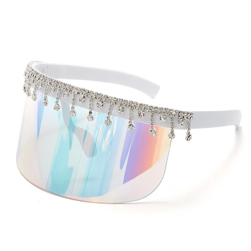 

Super Large One Piece UV400 PC Lens Fashion Outdoor Sunglasses Anti-peeping Oversized Rhinestone Fringes Shield Sunglasses