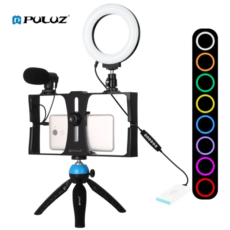 

New PULUZ 4 in 1 Selfie Live Broadcast Kits With Phone Video Rig & 4.7 inch RGBW Ring Light & Microphone & Phone Holder