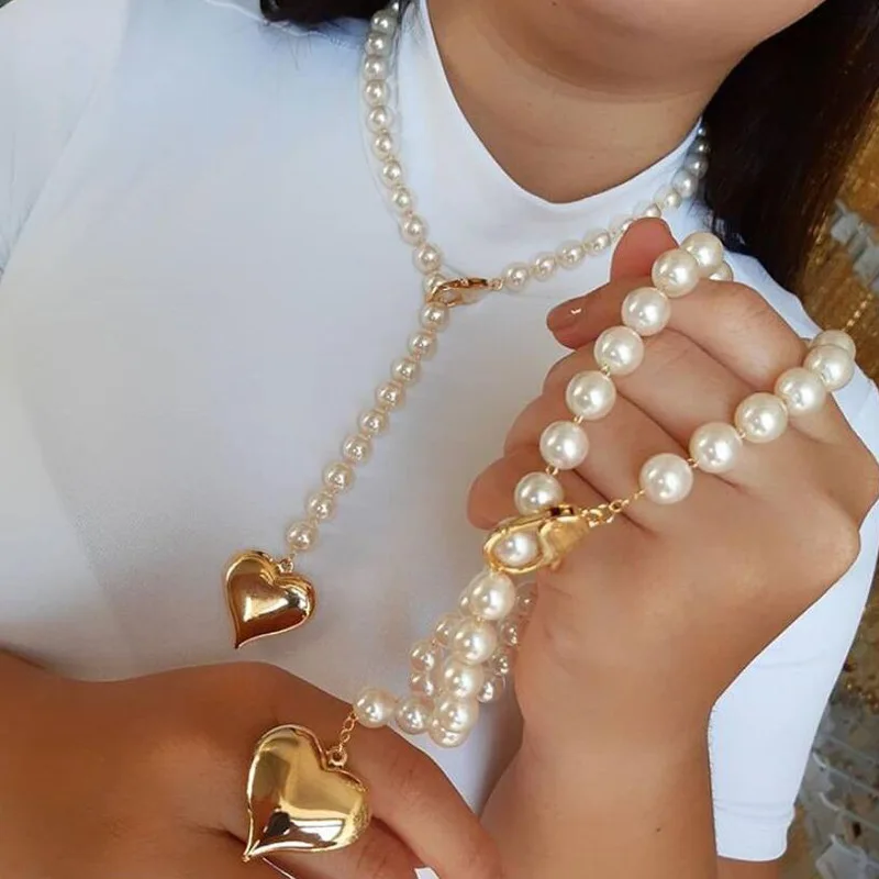 

Personalized simple pearl long pendant necklace heart necklace pendant