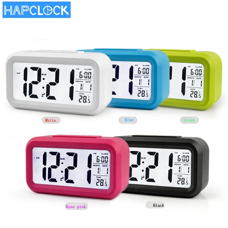 Smart with Day Date Temperature Alarm and Backlight Desk Table Clock with Snooze LCD Travel