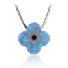 10*10mm blue OP06 flower with eye synthetic opal S925 silver box necklace