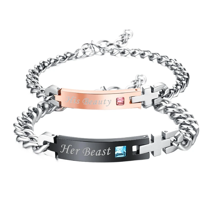 

Factory Direct Creative Titanium Steel Bracelet Diamond Couple Bracelet Valentine's Day Gift Giveaway Bracelet, Gold color