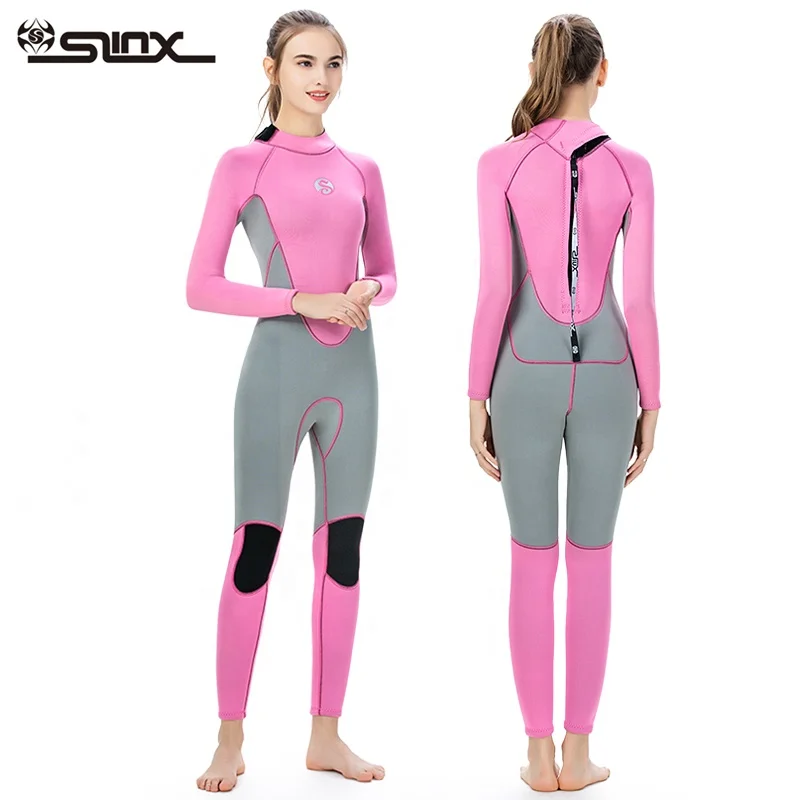 

Women 3mm Neoprene Full Scuba Diving Suits Surfing Swimming Long Sleeve Keep Warm Back Zip for Water Sports, Pink