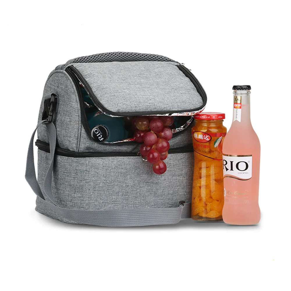 

Promotional Portable Leisure Picnic Thermal Lunch Bag Bottle Insulation Tote Ice Cooler Bag, Gray,blue