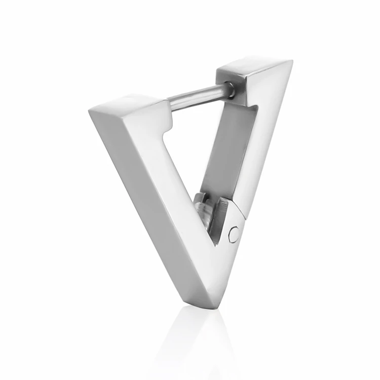 

VRIUA Personalized Fashion Men Women Titanium Steel Simple Hip-hop Triangle Square Round Hexagon Ear Huggie Stud Earrings