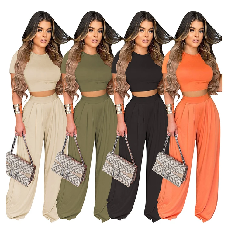 

YD8381 Casual Womens Wide Leg Pants Summer 2 Piece Women Set Loose Pants Women
