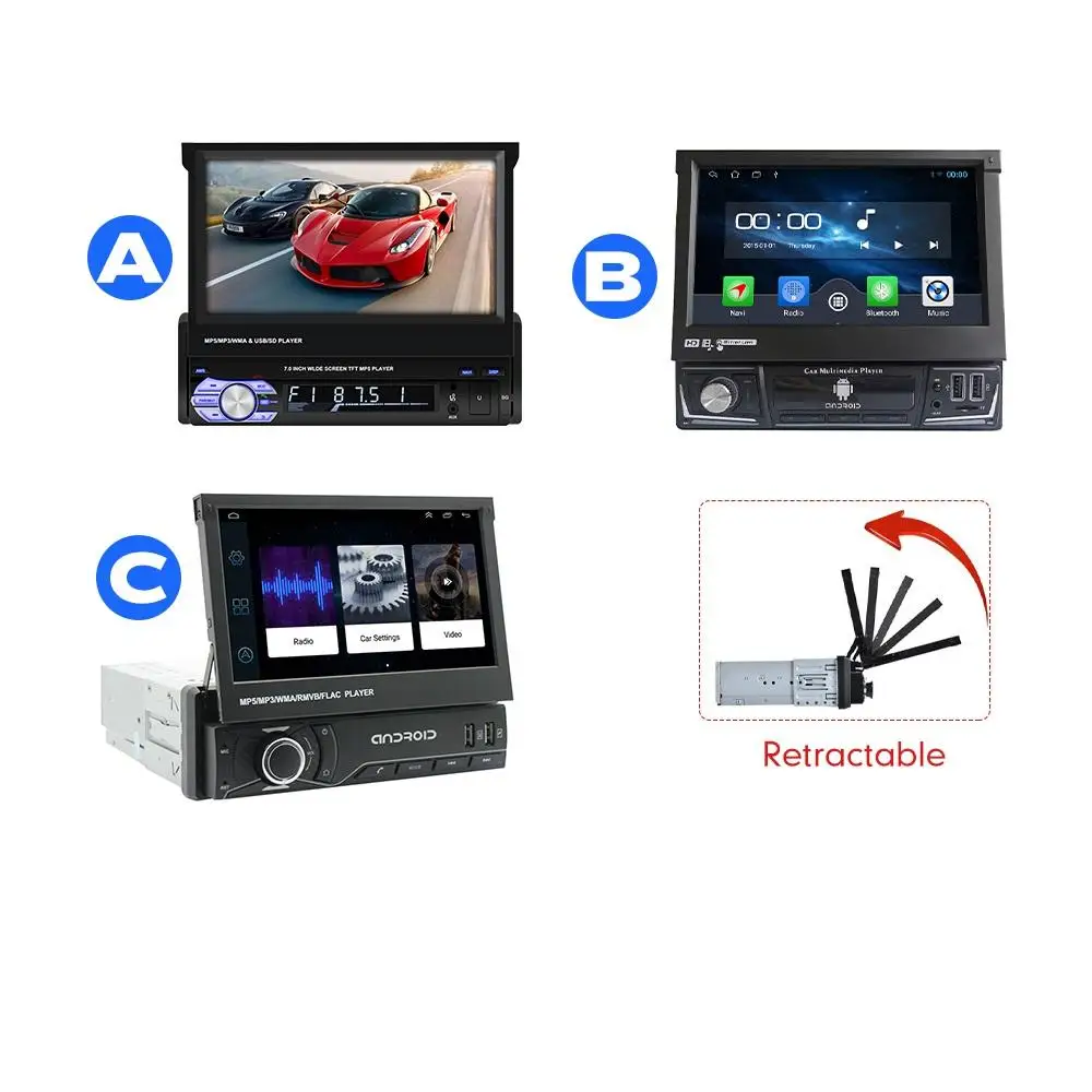 

1Din Android 7 Inch GPS Navigation Universal Retractable Screen Car Radio Multimedia Video Player Central Car Stereo Carplay