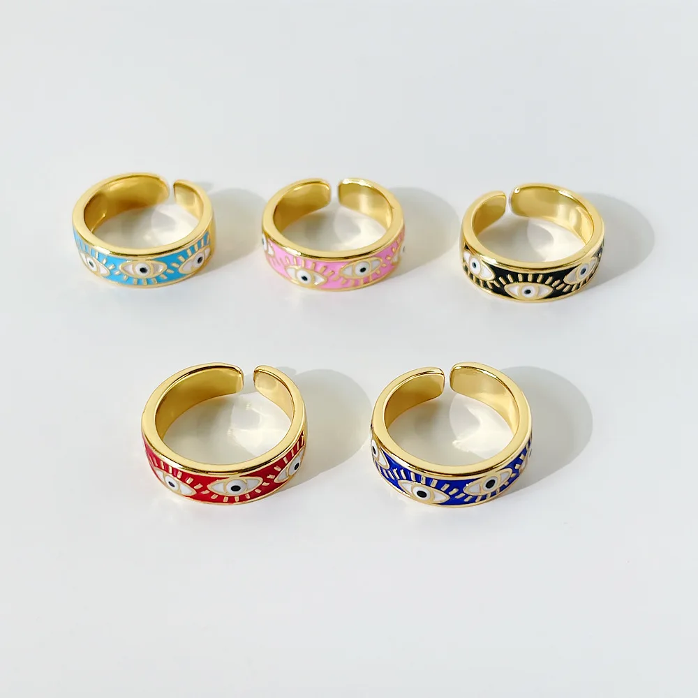 

2021 New Trend Drip Glaze Colored Eyes 14k Gold-Plated Opening Adjustable Ring Women's y2k High Quality Jewelry, Like picture