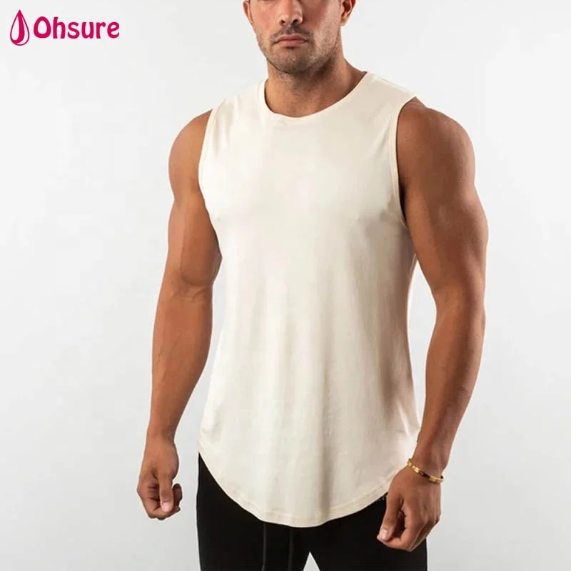 

Lifestyle Curved Hem Tank Top Men 95% Cotton 5% Elastane Gym Shirt Bodybuild Muscle Tee Sport Vest Singlet Gym Custom Tank Top