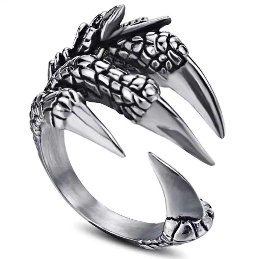 

Men's Dragon Ring Stainless steel dragon claw sharp claw hand jewelry animal open ring punk accessories