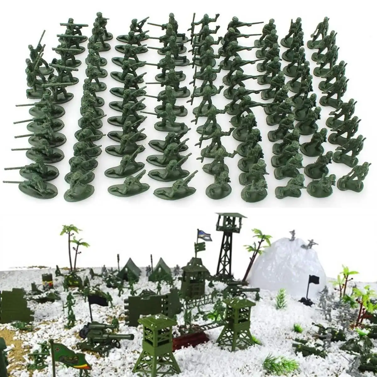 100pcs Military Plastic Toy Soldiers Army Men Tan Figures 12 Poses Kids 3