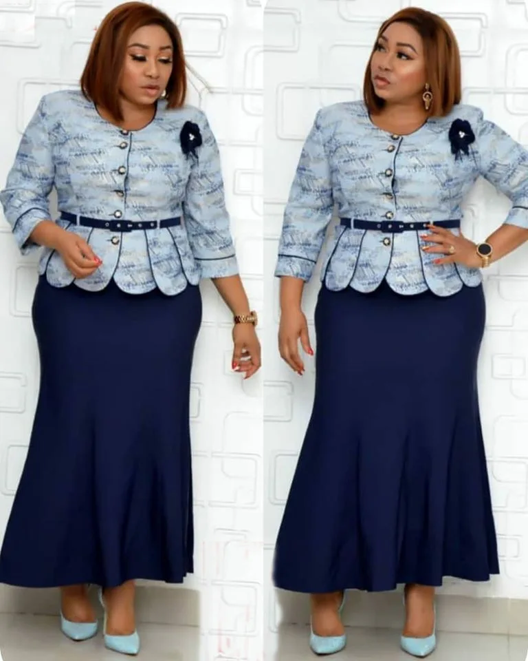 

2021 New African plus-size dress set women's summer round-neck dress suits for lady