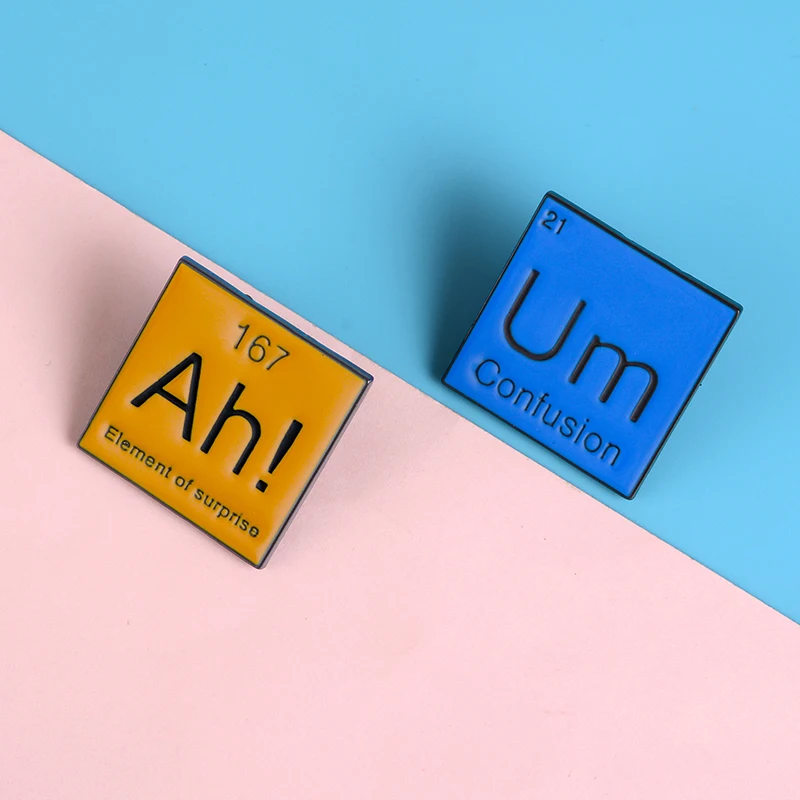 

2PCS/Set Periodic Table Enamel Pin Ah! Um Brooches Modal Particle Badge Funny Gift for Chemistry Friends, Picture shows