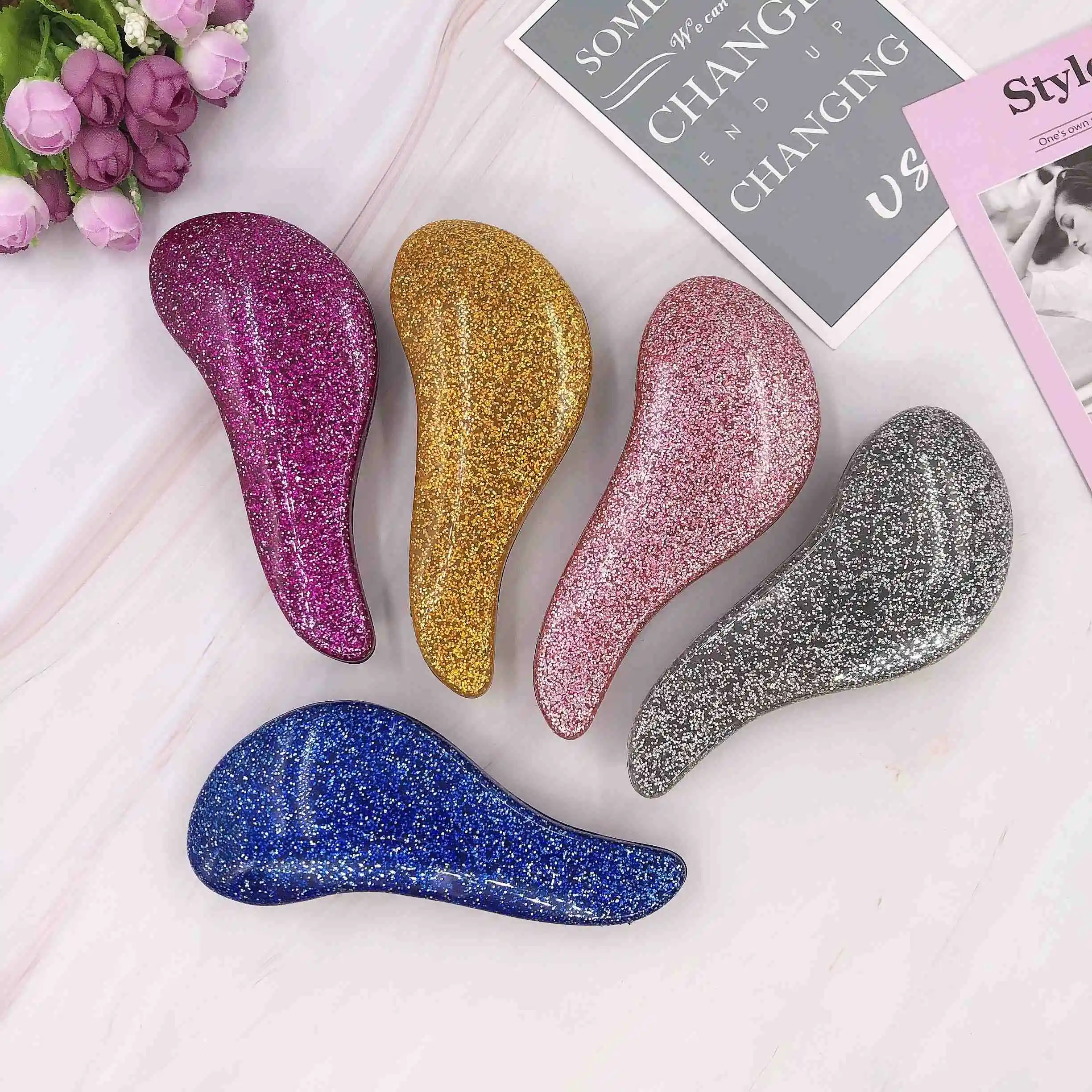 

Flash Magic Glitter Handle TT Comb Extension HairBrush Tangled Hair Brush, Picture