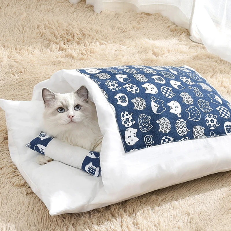 

Luxury Soft Winter Warm Pet Bed Cushion Removable Cat Dog Sleeping Bag with Pillow, Picture