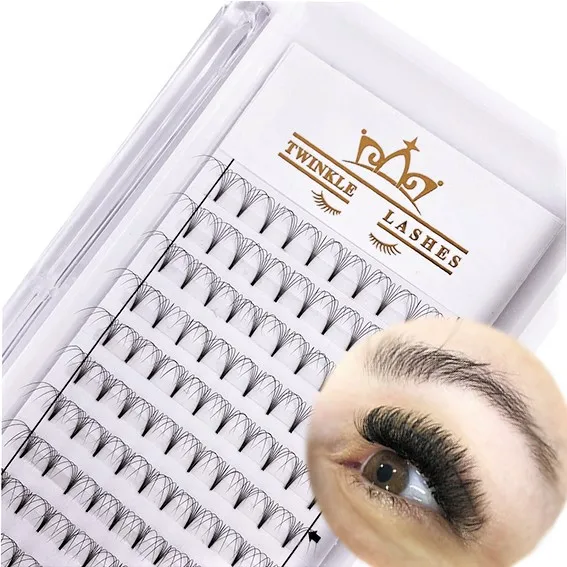 

wholesale eyelash storage case pre fanned russian volume lashes short stem 6d heat bonded premade fans eyelashes, Black