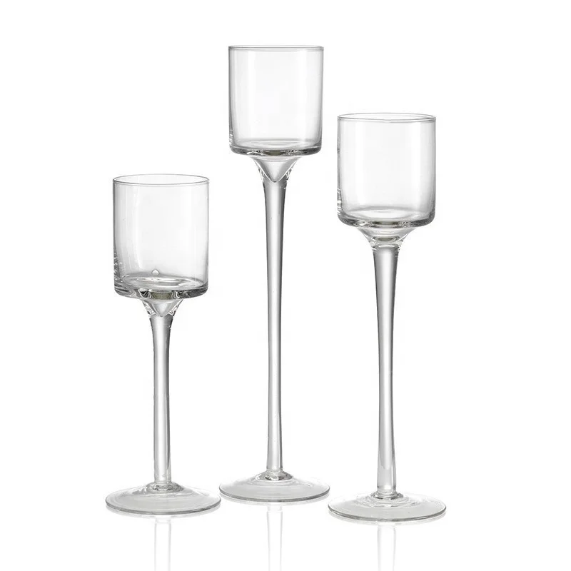 

Wholesale 3 in 1 set Clear Table Stemmed Glass Tealight Candle Holders Long Stem Glass Candle Holder