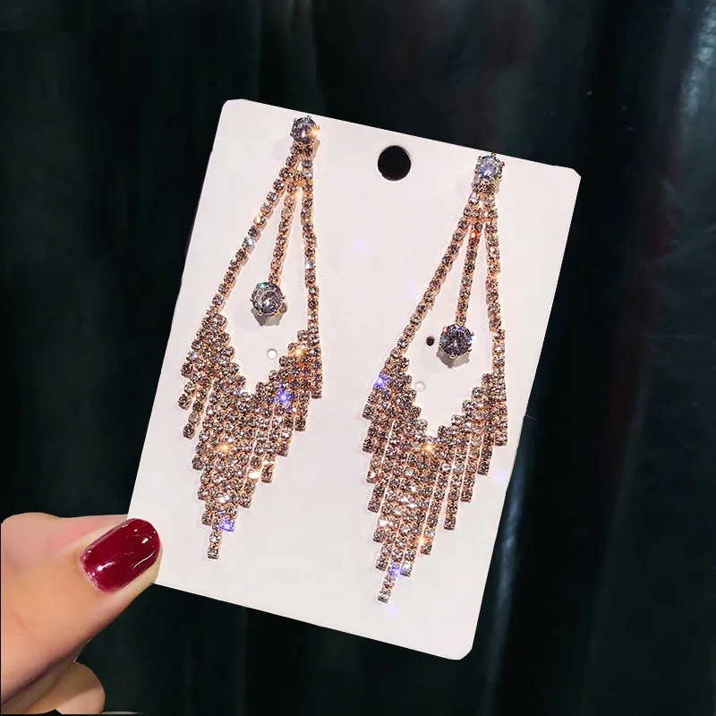 

Europe America Exaggerate High Quality Crystal Tassel Earrings For women Got engaged Bride Best Jewelry Accessories, Picture shows