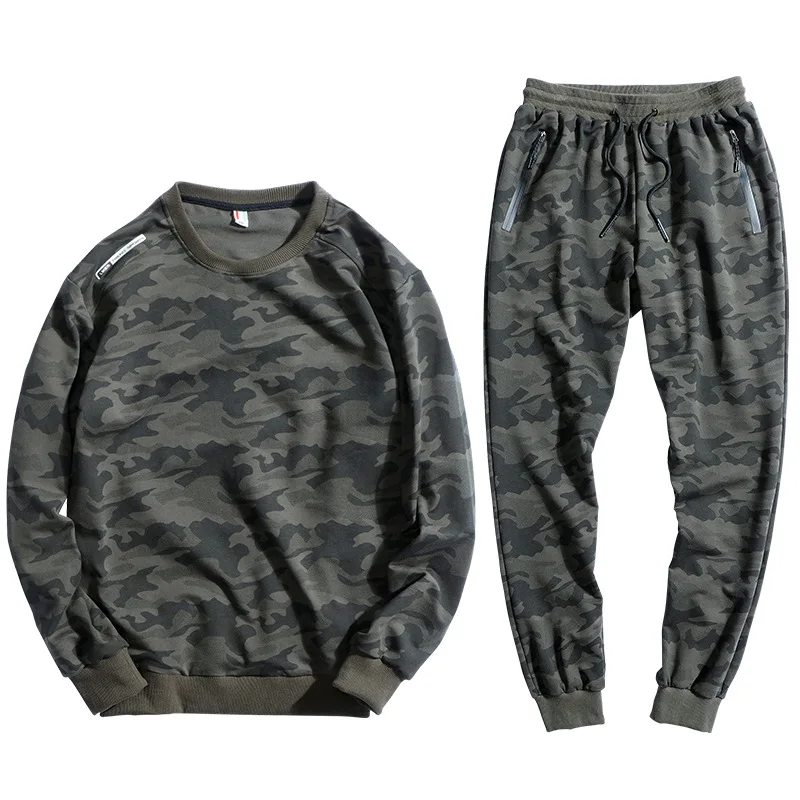 

L-10XL printing camouflage pullover joggers tracksuits sportswear plus size two piece set for men, 5 colors