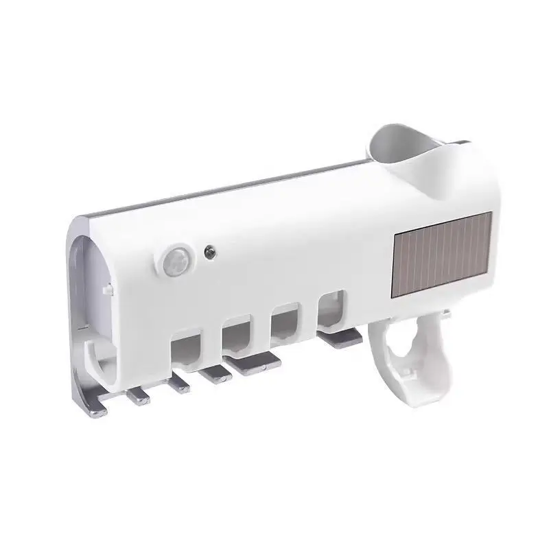 

Solar Electric UV Sterilizing Wireless Wall Mount tooth paste dispenser uv toothbrush holder, White/black