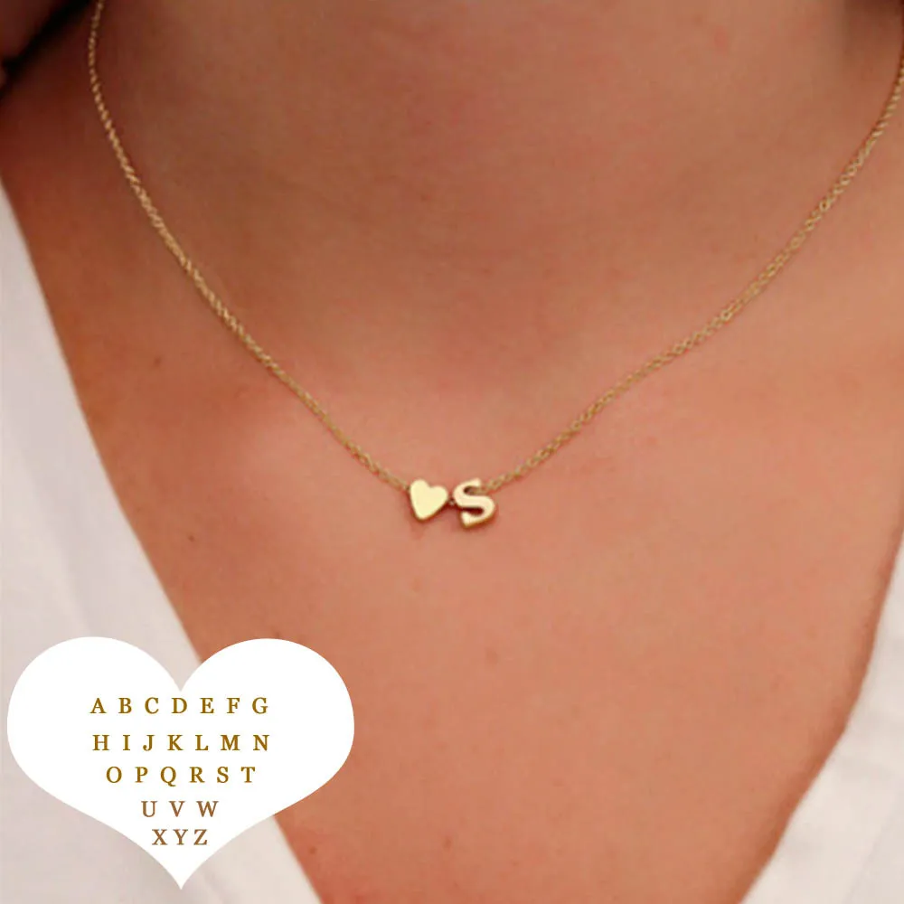 

Fashion Tiny Heart Dainty Initial Necklace Letter Name Choker Necklace for Women Pendant Jewelry Gift Gold Silver Color Metal