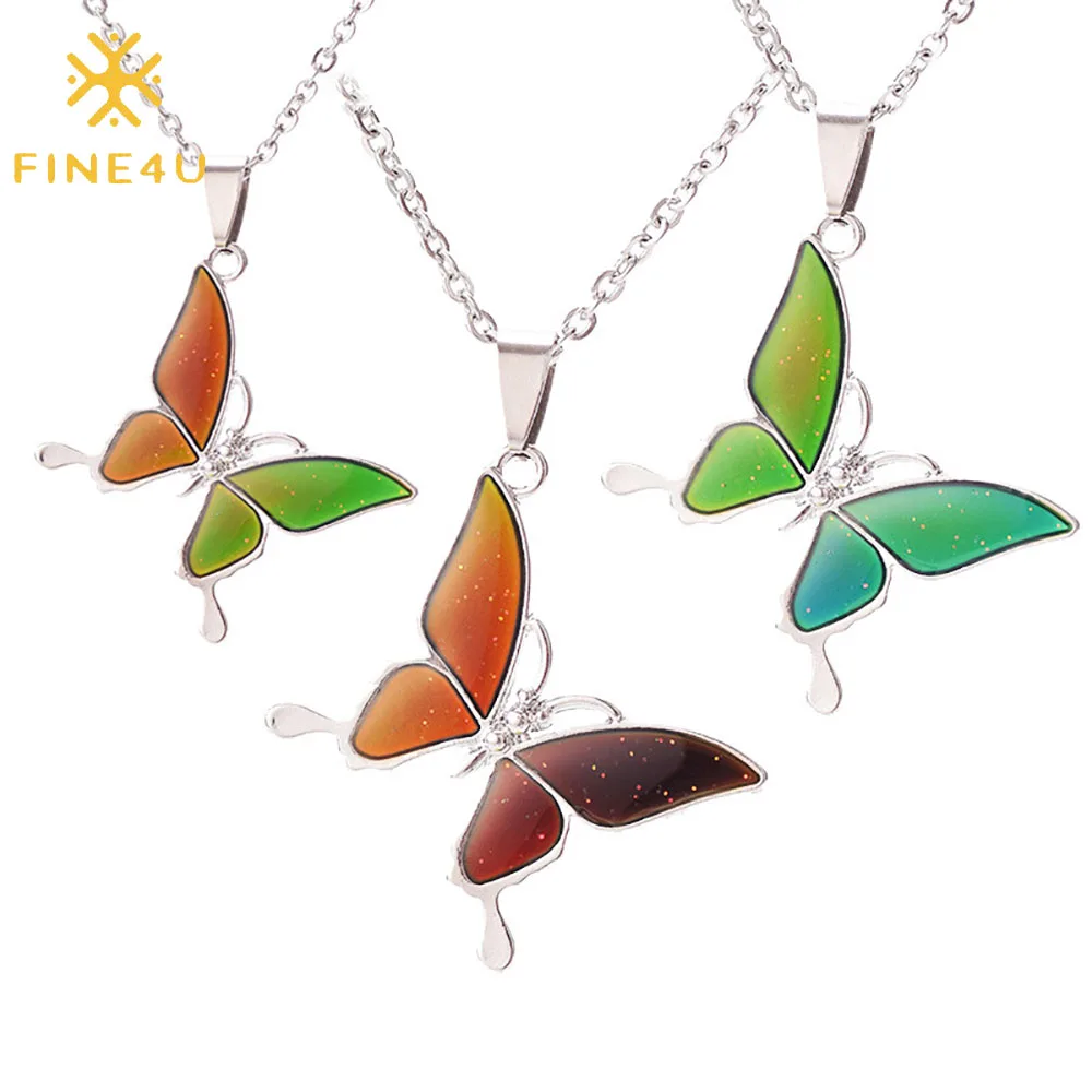 

New product ideas 2021 temperature-sensitive color changing environmentally friendly necklace accessories butterfly jewelry, 10 colors