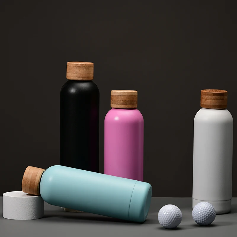 

Hot pick 500 ml double wall stainless steel vacuum sports water bottle eco with bamboo lid matte rubber paint small mouth bottle, Customized color acceptable