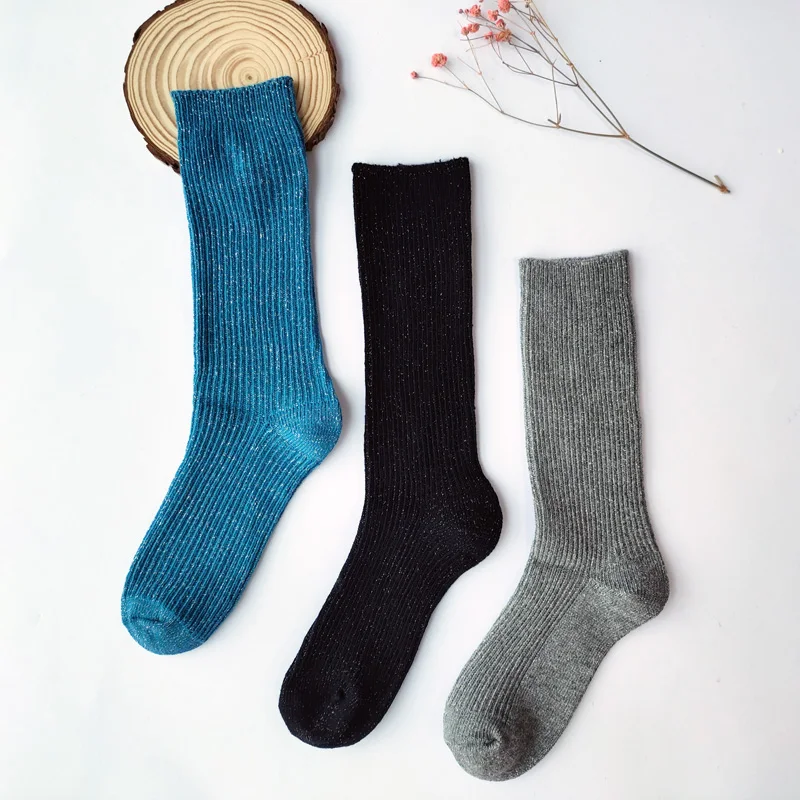 

Women Knit Cotton Crew Fashion Shiny Shimmery Lurex Slouch Casual Socks, Multi
