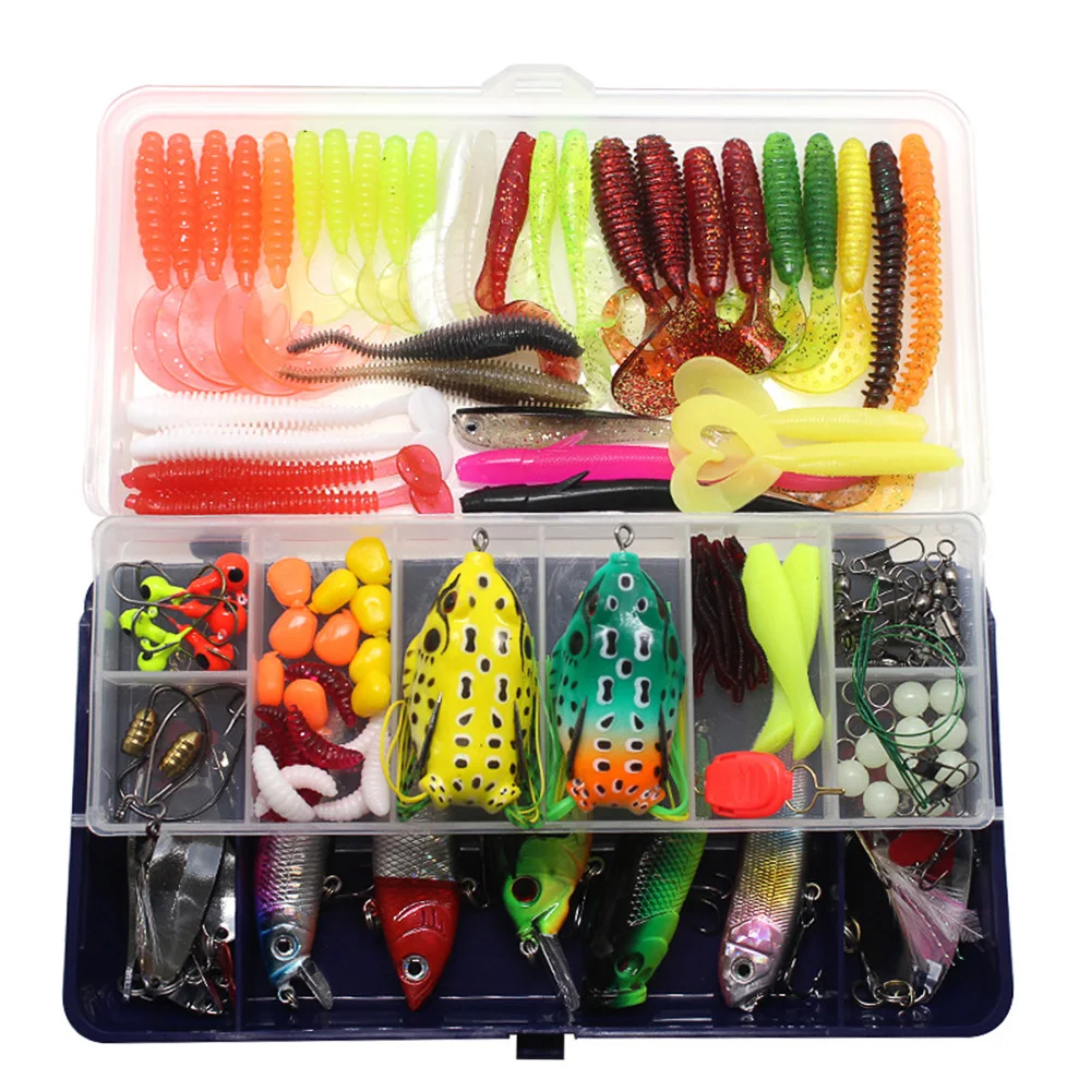 

New Arrival High quality Cheap 205PCS Freshwater Frog Hard Bait Soft Bait Hooks Fishing Lure Tackle Box Set, Mix