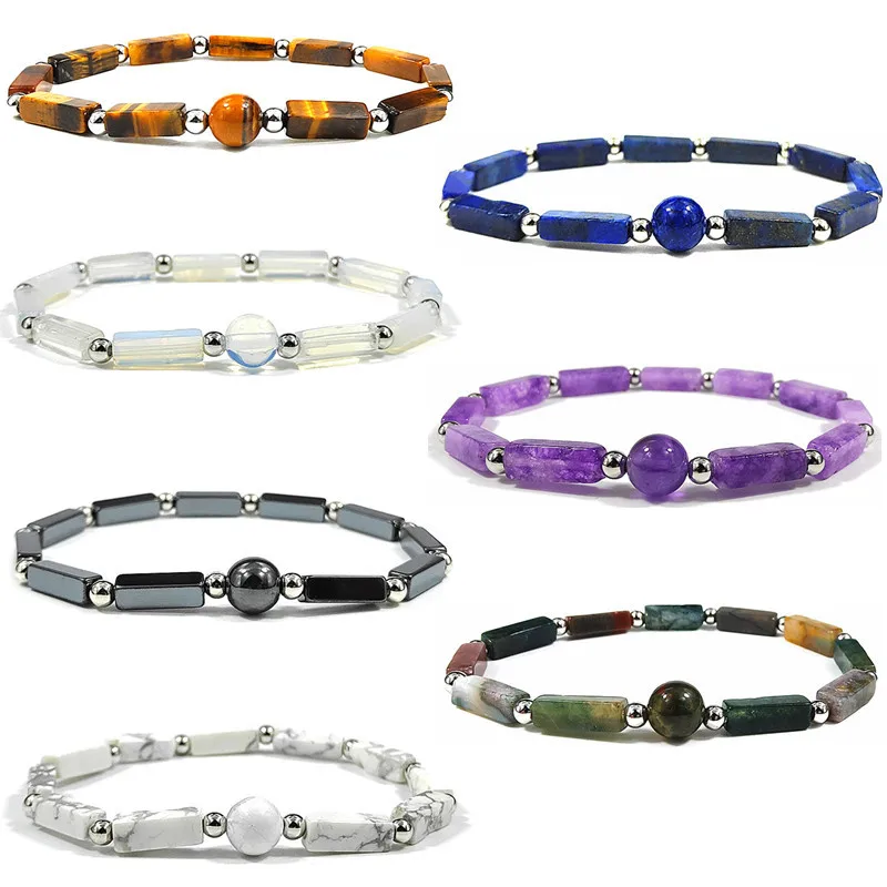 

Natural Purple 4X13mm Crystal Square Long Bead Bracelet Simple Fashion Charm String for Women Bangle