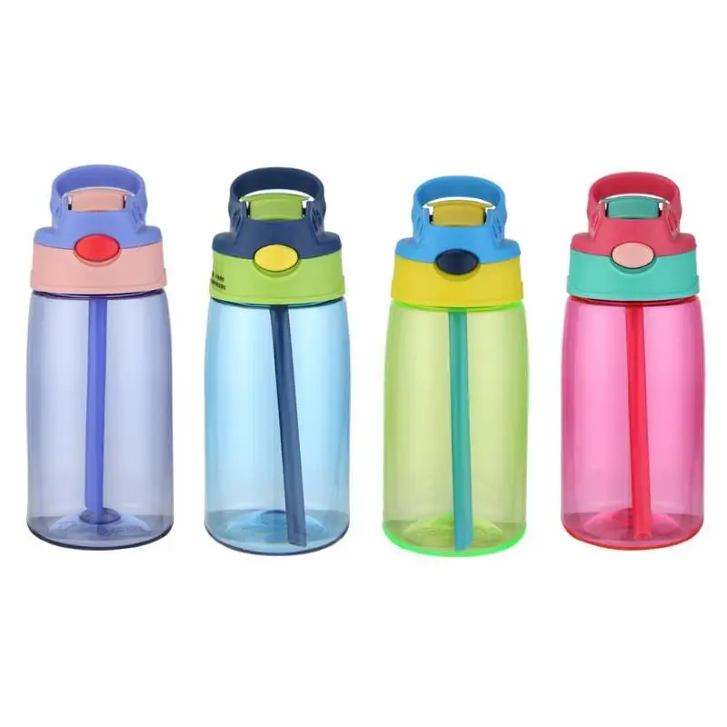 

Plastic Sports Drinking Cup with Straws Leak-Proof and Handle Drop-proof Duckbill Water Bottle Drinkware, As photo