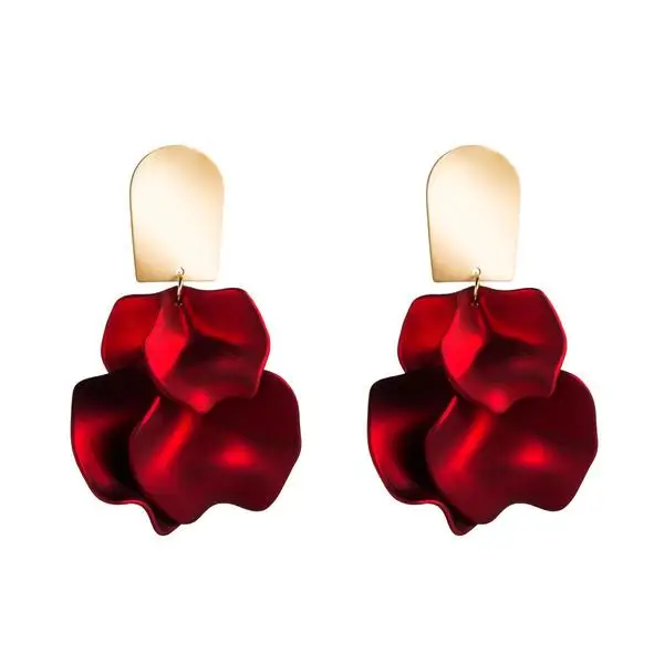 

Vintage Alloy Red Flower Dangle Earrings Elegant Petal Drop Earrings For Women, Picture