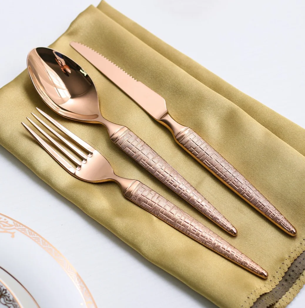 הגעה חדשה חתונה רויאל כלי אוכל מלכותי מפלדת אל חלד ורד סכום זהב 14