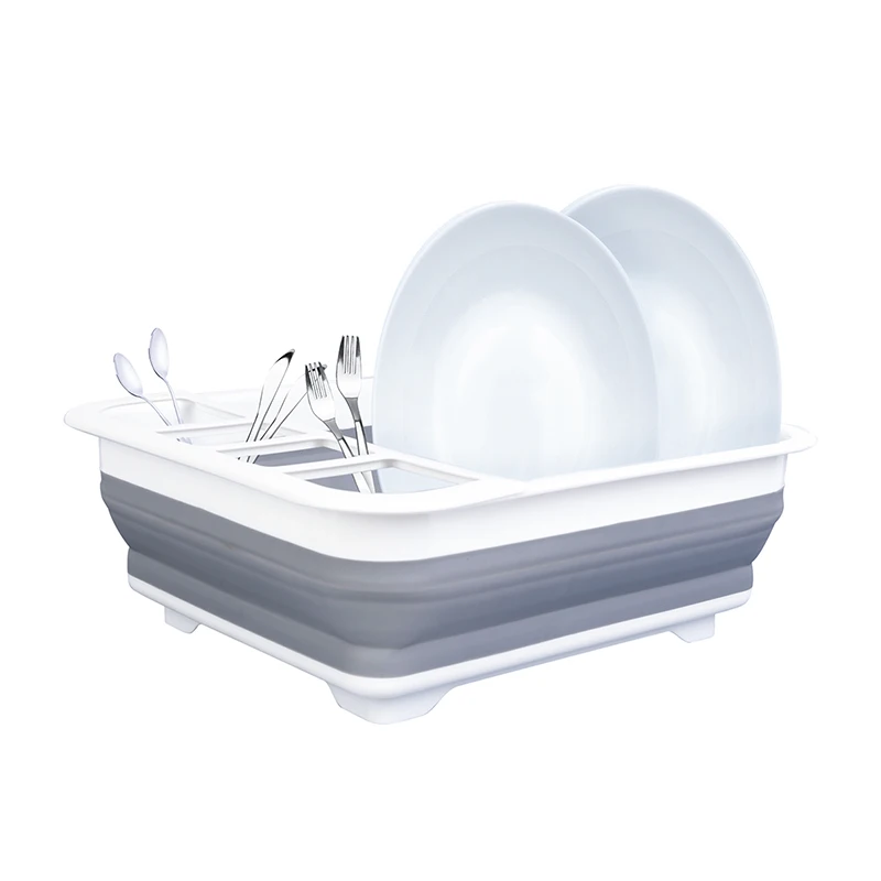 

Foldable Multi-function Kitchen Washing Draining Sink Storage Basket organizer folding collapsible Plastic Dish tub Rack, Grey