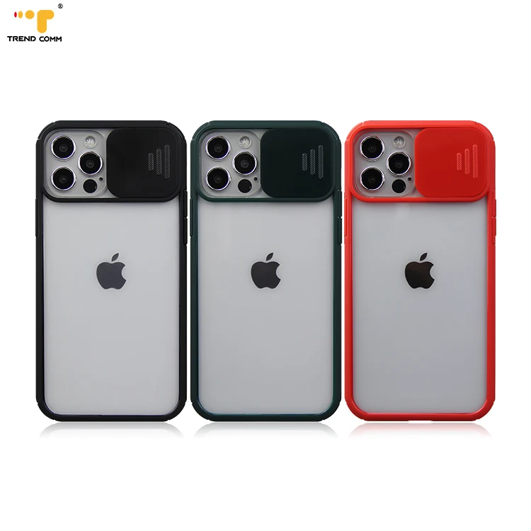 

Slide Camera Cover Phone Cases Precision Hole Crystal Clear Acrylic Transparent Case For iPhone 12, 3 colors