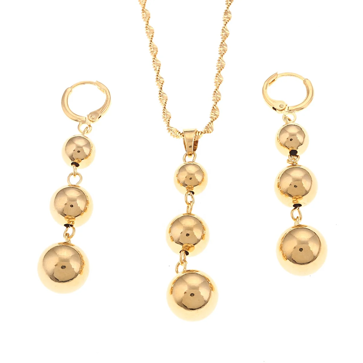 

Ethiopian Gold Color Bead Pendant Necklace Earrings for Women Trendy Africa Ball Jewelry Set