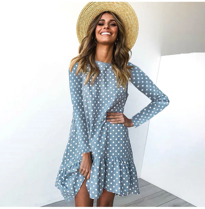 

new retro women's autumn fashion polka dot chiffon dress long sleeve o-neck ruffle casual dress, Shown