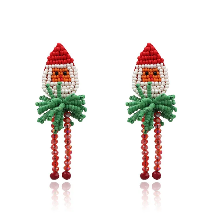 

Factory Direct Sale 2021 Fall/Winter Explosion Earrings Santa Claus Non-woven Fabric Hand-woven Rice Bead Earrings