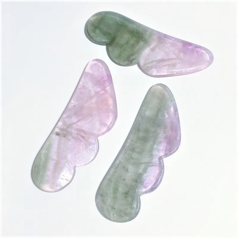 

Customized logo beauty personal care natural Fluorite gua sha wing shape guastone