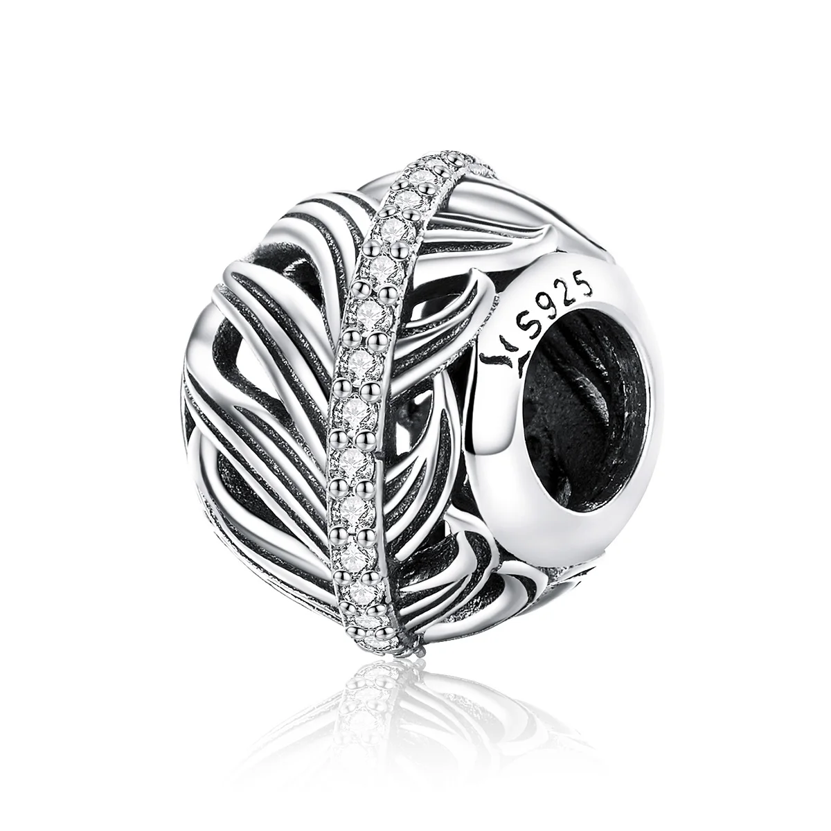 

BAMOER Real 925 Sterling Silver Vintage Feathers Clear Cubic Zircon Beads Charm fit Women Bracelets Original Jewelry SCC1065