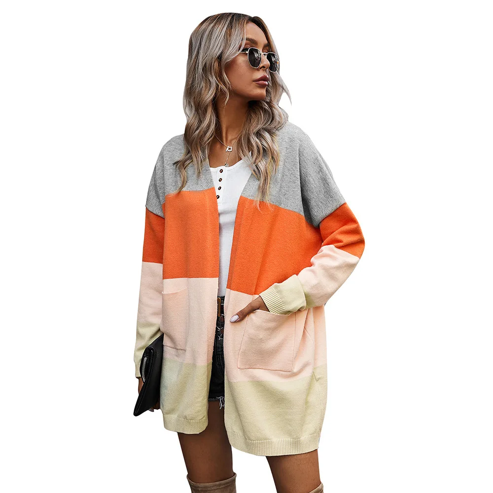 

2021 autumn and winter hot selling new sweater coat women's loose sweater striped oversize women cardiagn sweaters