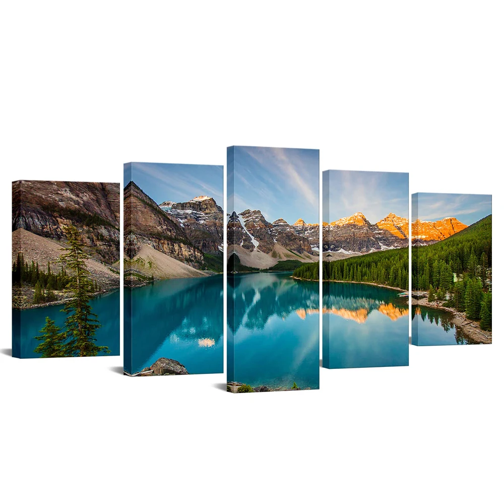 

Modern Framed Artwork Mountain and Moraine Lake at Sunrise Picture Canvas Print Landscape Poster for Home Living Room Wall Decor